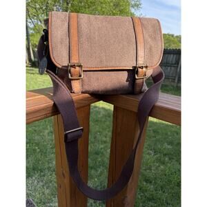 VTG Fossil Messenger Bag Brown Leather Houndstooth Collegiate School